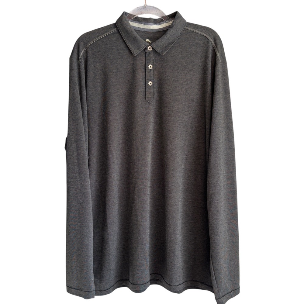 Tommy Bahama Mens 2XLB Coal Gray Coasta Vera Long Sleeve Polo Shirt NWT